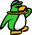 A penguin wearing the Green Ball Cap along with a Whistle.