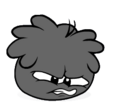A black Puffle growling.