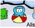A pet blue puffle playing with its beach ball. (before interactive updates)