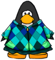 The Green Quilted Coat on a player card.
