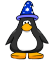 A penguin player card with the wizard hat on.