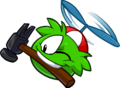 A green Puffle holding a hammer.