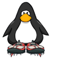 The Red Hiking Shoes on a player.