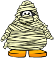 A penguin player card with the Mummy Costume on.