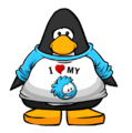 The I Heart My Blue Puffle T-Shirt on a player card.