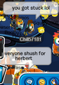 Herbert gets stuck because the river current is trying to pull him into a full room