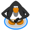 The action performed by waving, when the penguin is holding the Cowbell