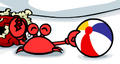 Klutzy playing with a beach ball during Mission 9.