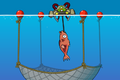 A player about to drop Mullet into the net and receive 1,000 coins.