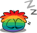 A Rainbow Puffle sleeping.