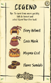 The Fire Suit chart shows all of the items you need to obtain to become a Fire Ninja.