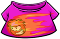 Pink T-shirt with black puffle in fire