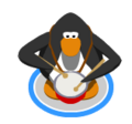 A penguin playing the drum.