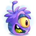 A Purple AlienPuffle with its tongue out