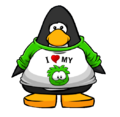 The I Heart My Green Puffle T-Shirt on a player card.