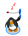 A penguin using the Paddle Ball and the Whistle at the same time.