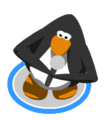 A penguin "singing" with the Microphone.