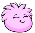 A smiling pink Puffle.