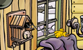 Fred coming out of the clock (before the Ski Lodge renovation).