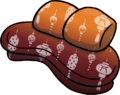 Orange couch with chinese decorations