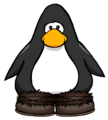 The Dark Brown Fuzzy Boots on a player card.