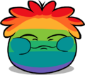 A Rainbow Puffle eating.
