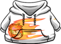 White Hoodie with Black Puffle in fire