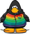 The Rainbow Puffle Hoodie on a Player Card.