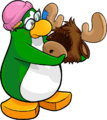 Aunt Arctic holding a Zeus The Moose Head.