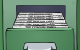 The file cabinet with older editions of The Penguin Times.