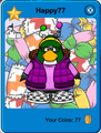 Happy77's player card.