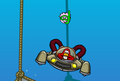 A swimming Pink Puffle in Aqua Grabber.