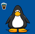 A penguin wearing the Tiki Mask pin on a player card.