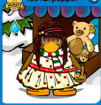 A Penguin wearing Red Polka Dot Dress.