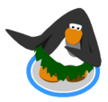 A penguin hula dancing with the Grass Skirt.