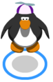 A penguin flying with the hat.