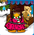 A Penguin wearing the Pink Polka Dot Dress.
