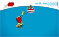 A penguin playing Hydro Hopper with the yellow wakeboard.