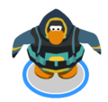A penguin swimming with the Deep Sea Diving Suit.