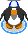A penguin wearing the Blue Propeller Cap in-game.