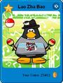 A penguin with the Singapore Flag on their player card.